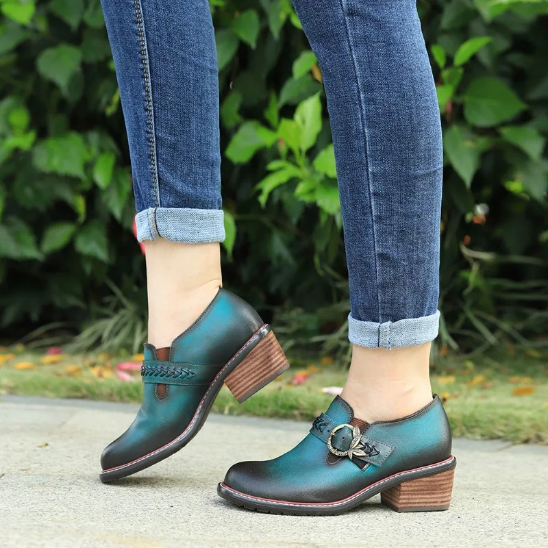 Women Retro Bohemian Flats Shoes Genuine Leather Lace-up Oxford Vintage Casual Flat Shoes New Spring Ladies Shoes