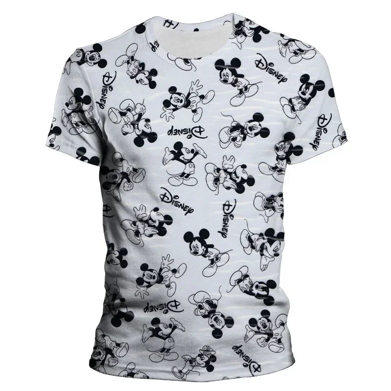 Disney-Camiseta de manga corta para niños y niñas, ropa de gran tamaño con estampado de dibujos animados en 3D, Mickey Mouse, verano