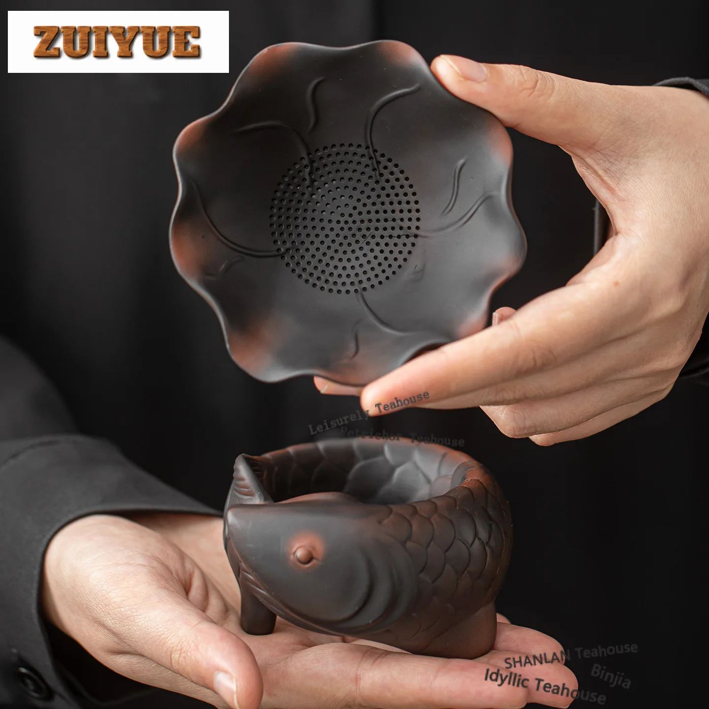 Purple Pottery Fish Lotus Leaf Tea Separator Infusor Handmade Tea Strainer Dispenser Tea Maker Tea Filter Tea Services Ornaments