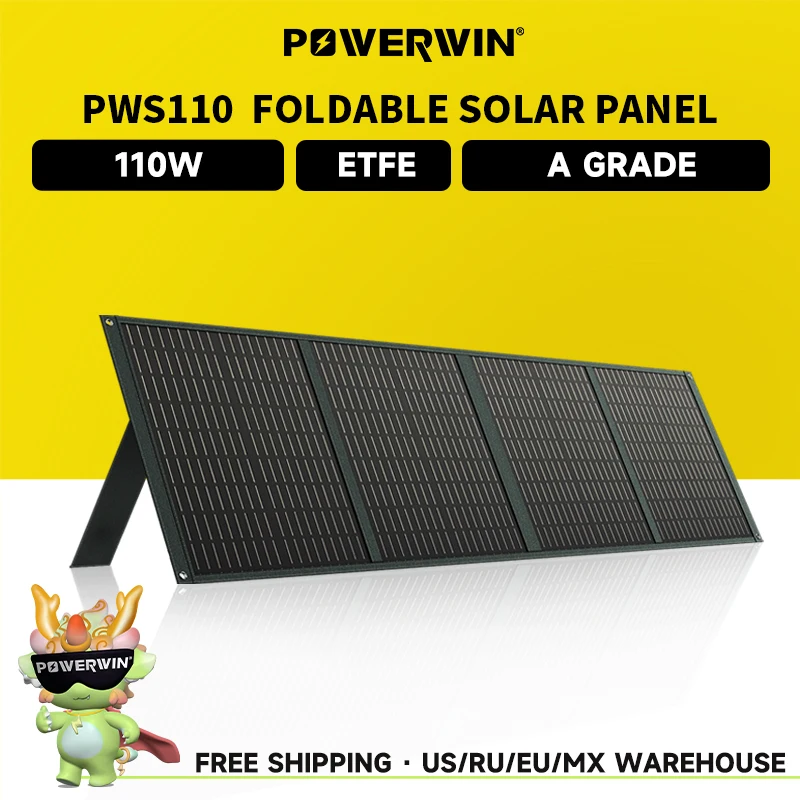 

POWERWIN PWS110 Foldable Solar Panel 110W ETFE IP65 Series/Parallel 24% Efficiency Durable Voltage Regulator Fast QC Output RV