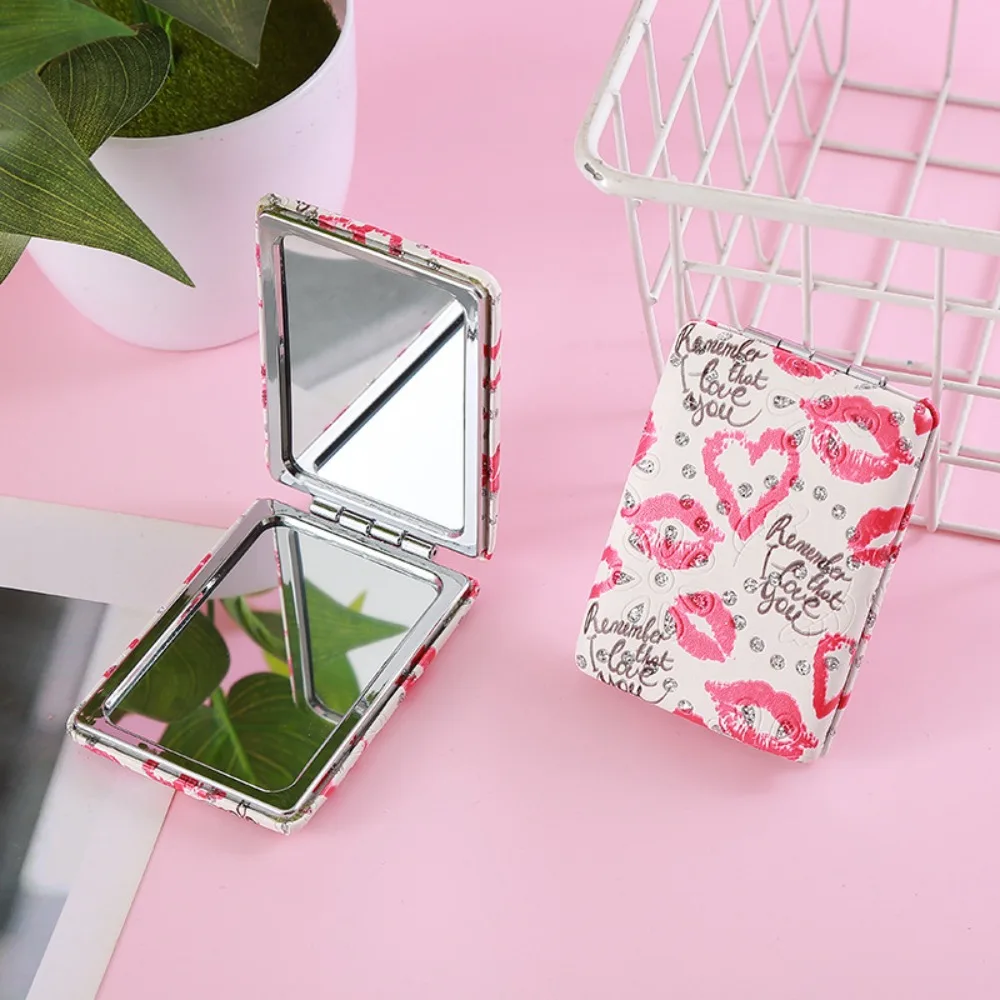 Love Folding Makeup Mirror Foldable Double-sided Foldable Cosmetic Mirror Elegant High Definition Rectangle Pocket Mirror Women