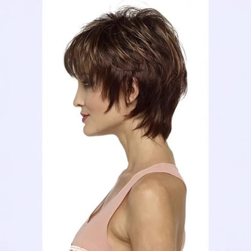 

European and American Style Brown Short Hair Wig for Women, Fluffy Short Hair Wig for Middle-aged and Elderly Women