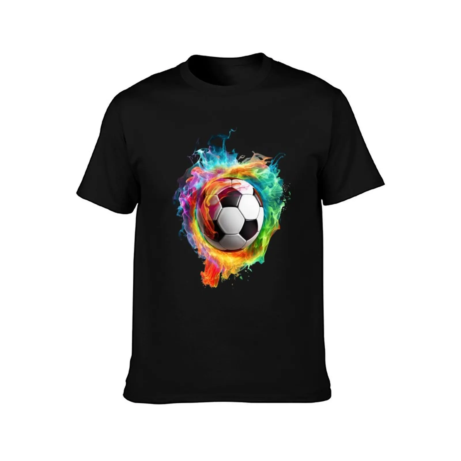 Rainbow Fire Soccer Ball T-Shirt Casual Basic Street Style T-Shirt