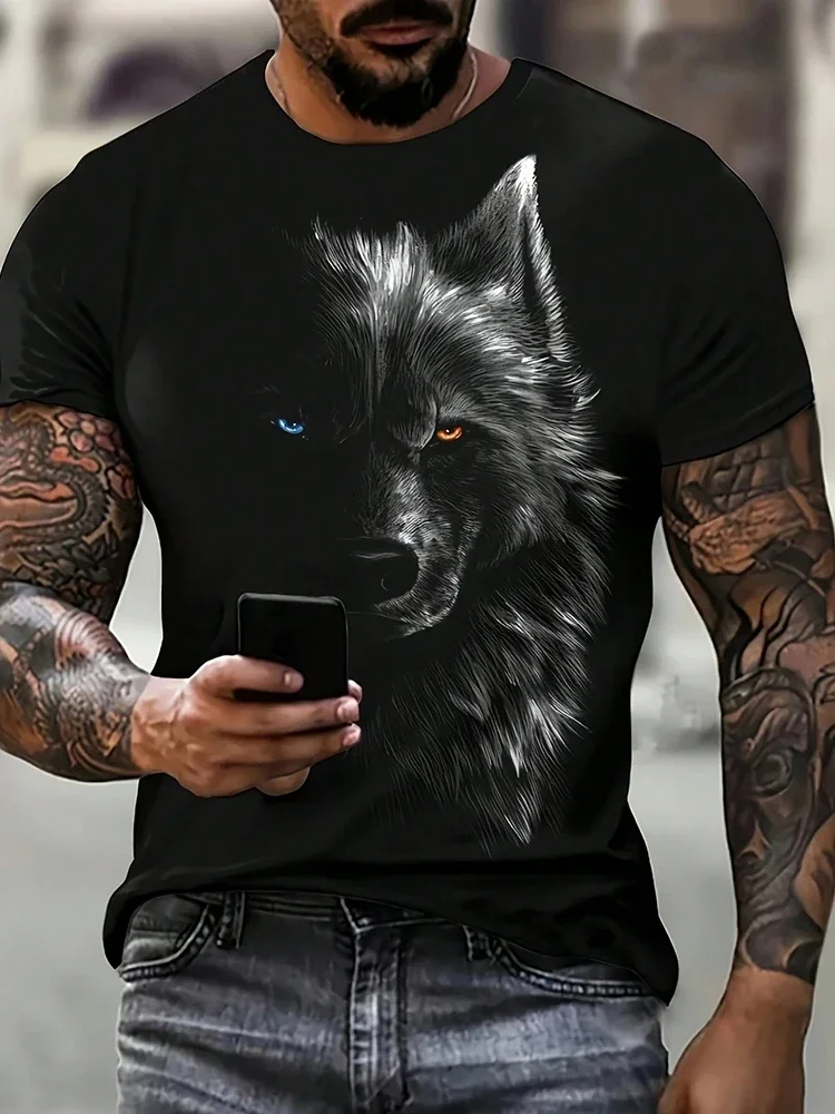

26Men's short-sleeved T-shirt, 3D wolf pattern, street fashion, urban, daily, casual, outdoor camping sports top