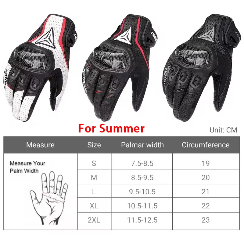 Winter Four Seasons Genuine Leather Carbon Fiber Motorcycle Gloves Motocross Riding Protection for Bikers Motobikers Wearable