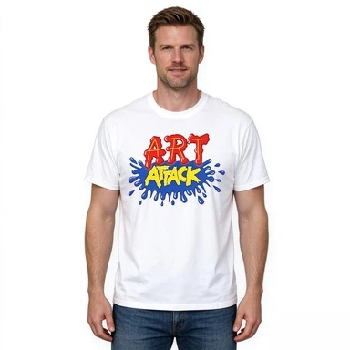 2026 ART ATTACK Paint Splash Print T-Shirt Unisex Black Short Sleeve Tee Colorful Graffiti Letter Art Splash Graphic Casual