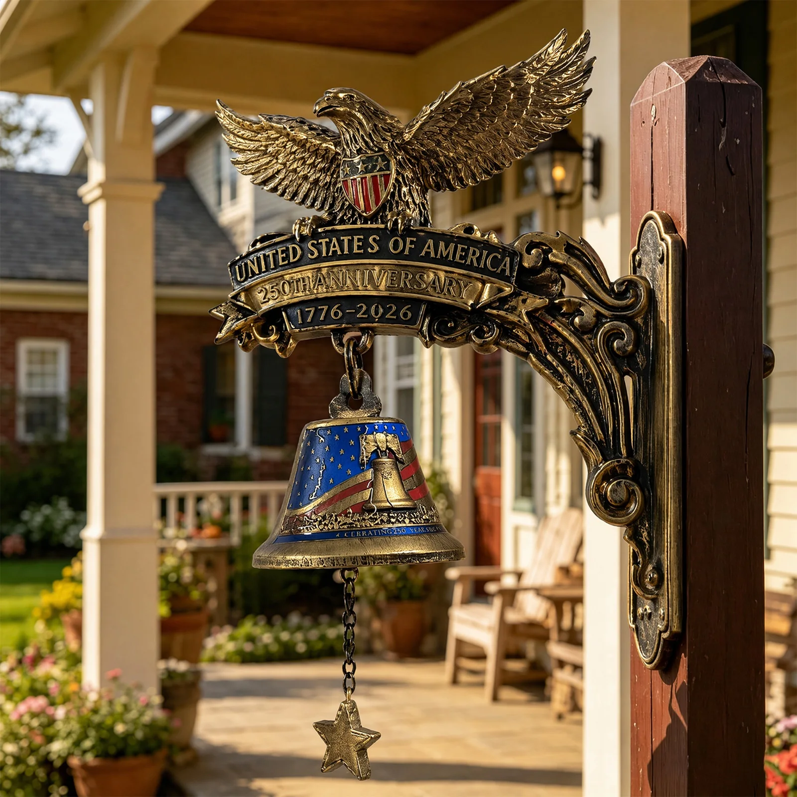Eagle Desgin 250th Anniversary Wall Bell 4th of July Hangable Manual Ring Decorative Bell Vintage for Indoor Outdoor Home Garden