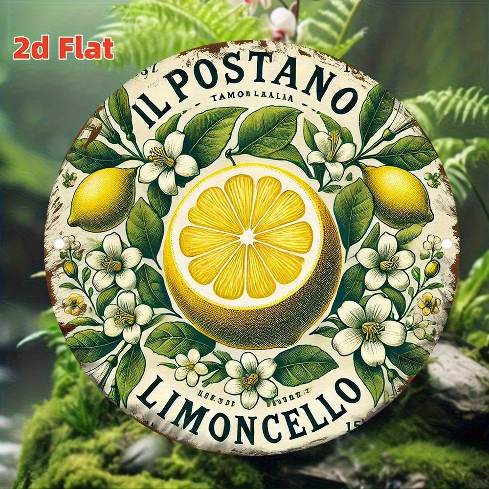 2D Flat, 1pc Vintage Limoncello Metal Sign  Durable Iron Wall Art with Lemon & Floral Design, Easy Hang Indoor/Outdoor