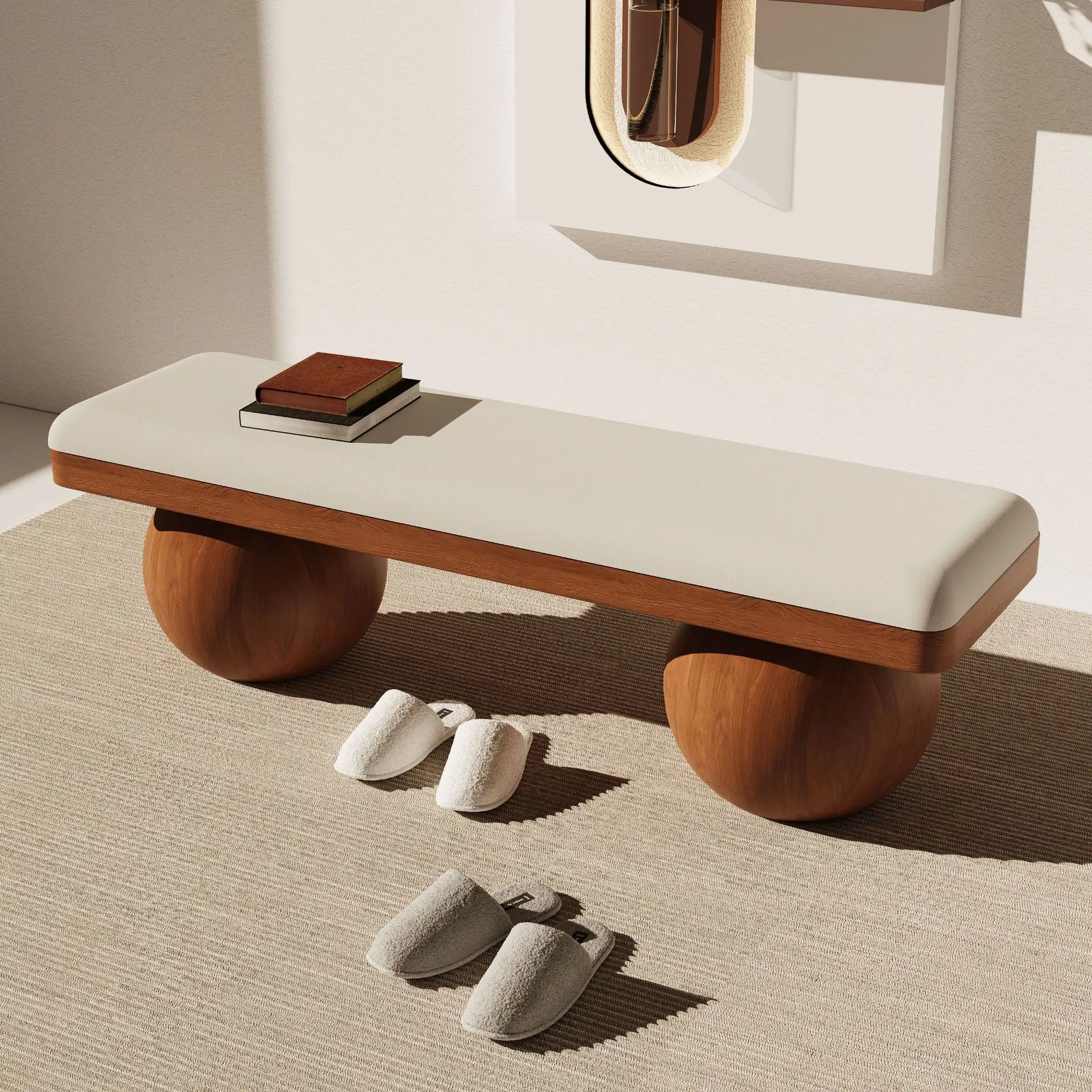 Shoe changing stool sofa bench solid wood ball bedroom bedside stool