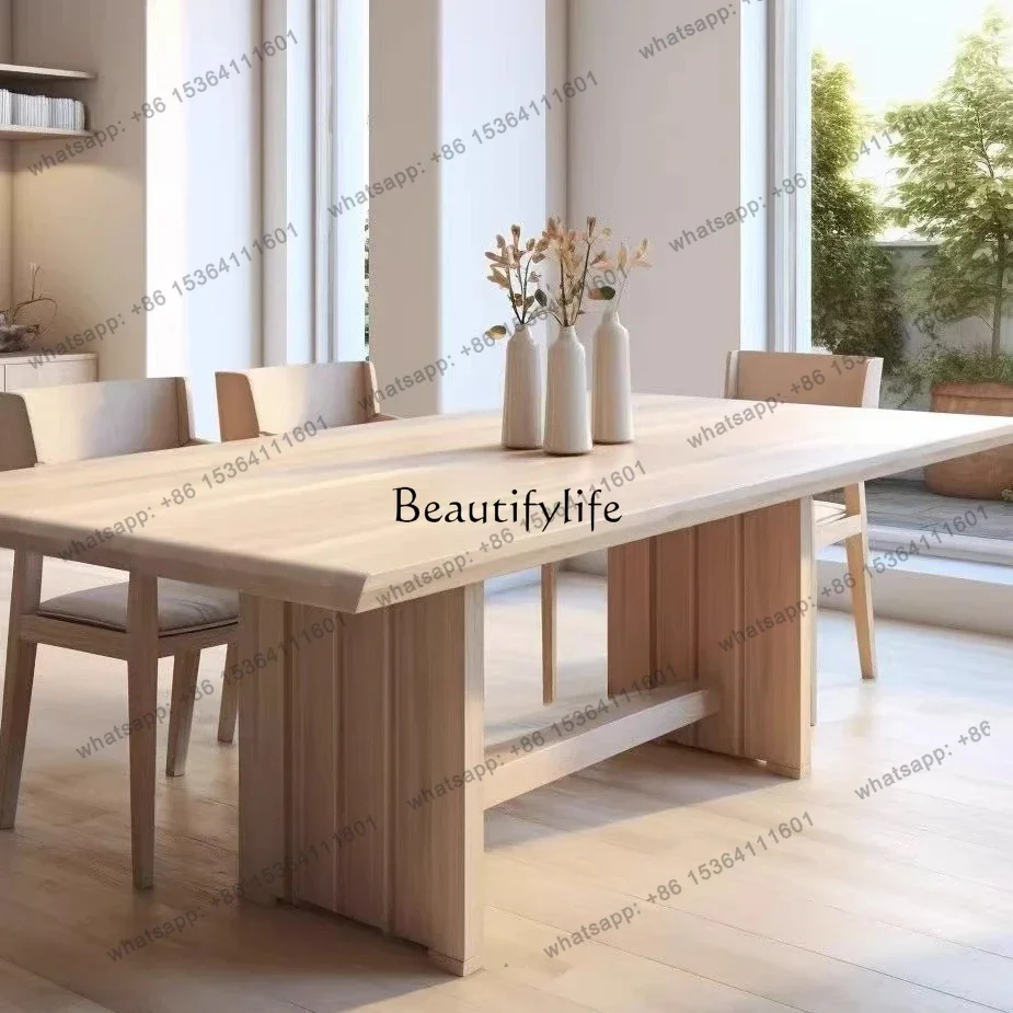 Nordic wabi-sabi wind all solid wood dining table minimalist living room desk log workbench