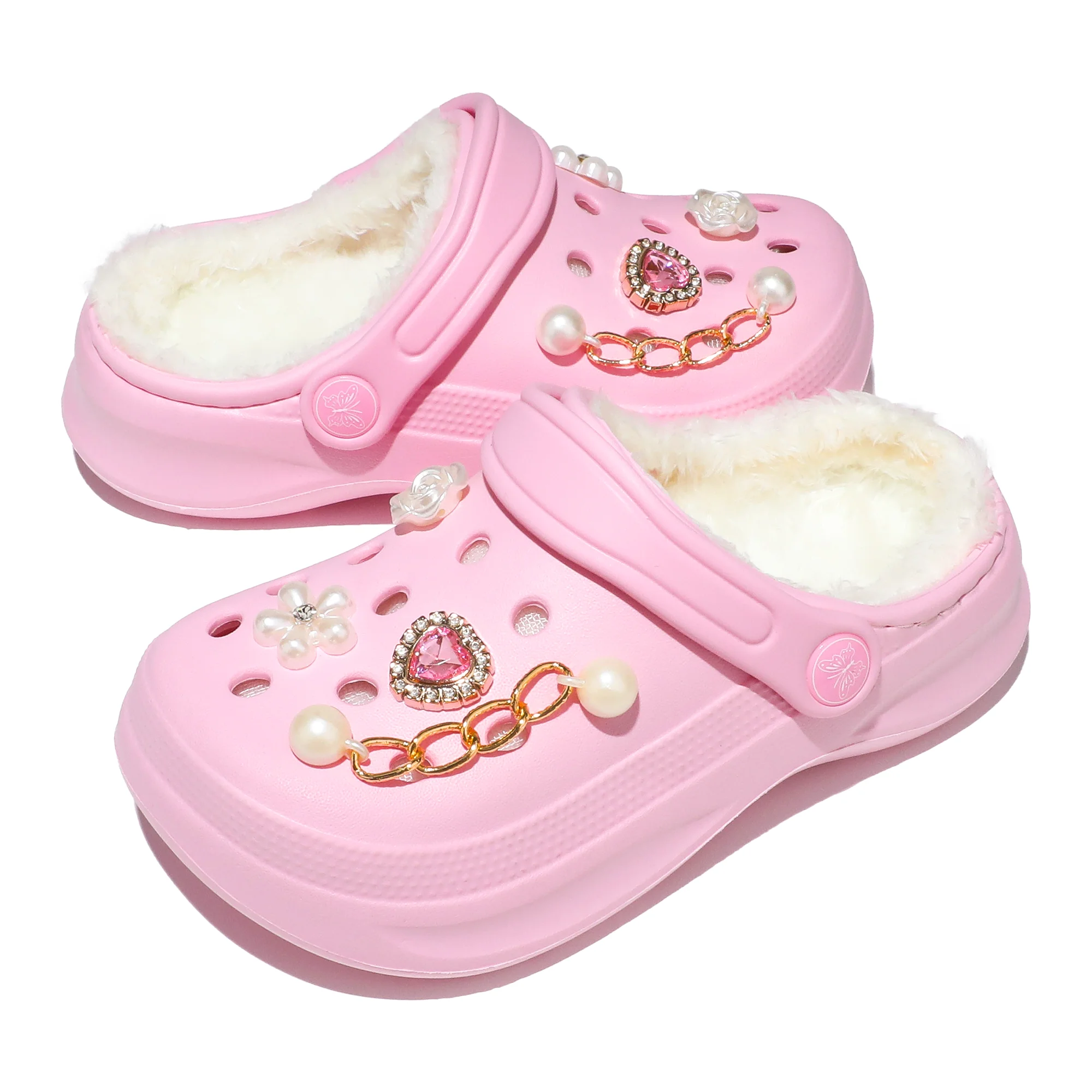 Kids Fur Lined Clogs and Mules, Lightweight Cotton Lined Garden Shoes, Winter Warm House Slippers for Boys Girls Toddler 168