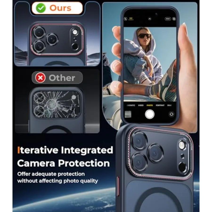 Capa magnética para iPhone 17 Pro Max 6,9 '' com proteção integrada de câmera Compatibilidade perfeita com grau militar MagSafe