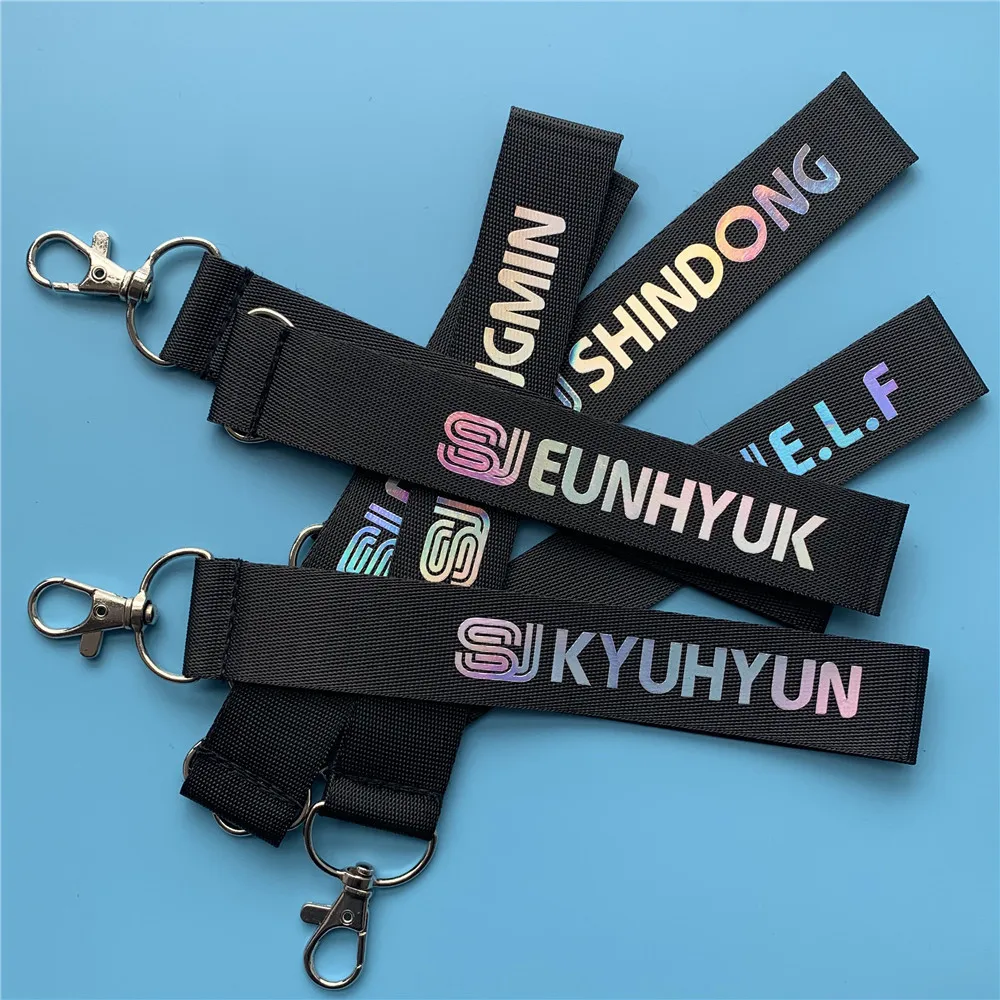 Kpop Super Junior Laser Phone Lanyard Keychain Name Strape Printing Nylon Rope Bag Pendant Accessories Keyring YESUNG SIWON Gift