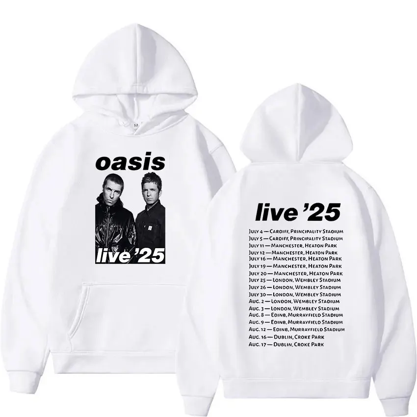 O-Oasis Live 25 Tour Hoodie British Band Album Print Sweatshirt Men Women Hip Hop Vintage Pullover Oversized Hoodies Streetwear