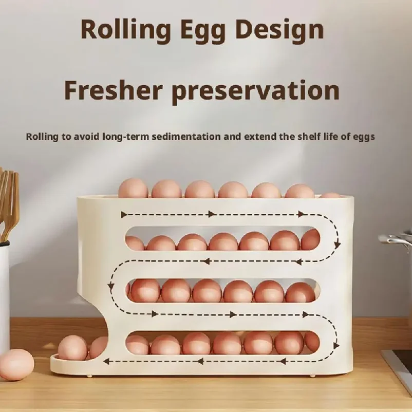 4-Tier Automatic Rolling Egg Holder Fridge Storage Box Refrigerator Egg Dispenser Kitchen Organizer