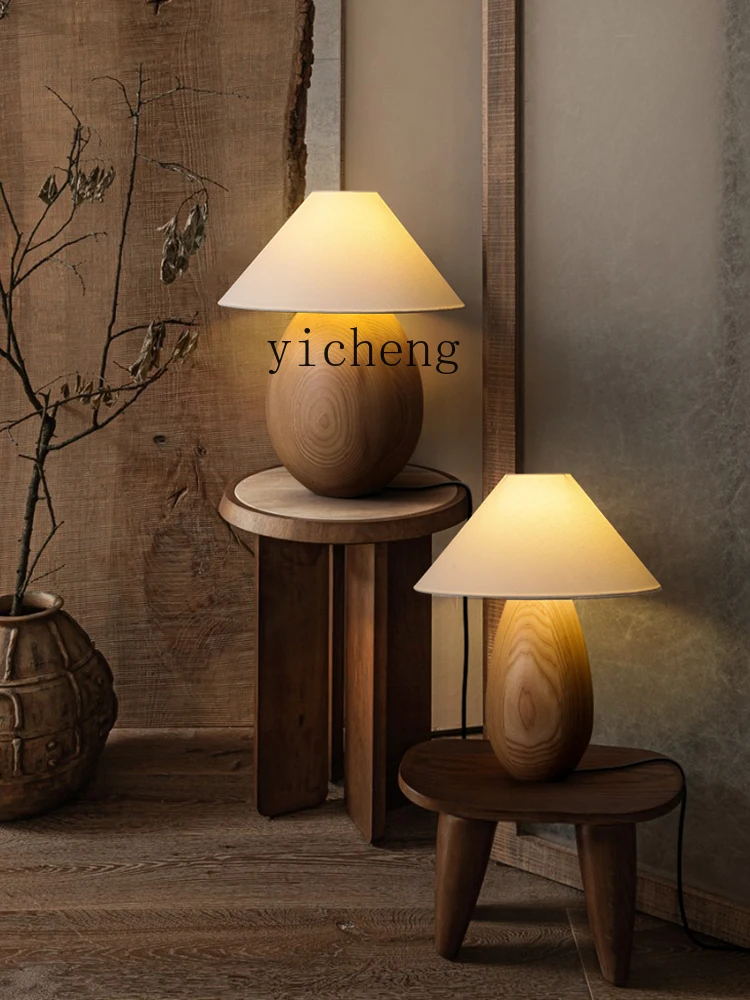 ZC Simple Antique Retro Table Lamp Living Room Decoration Bedroom Bedside Reading Advanced Solid Wood