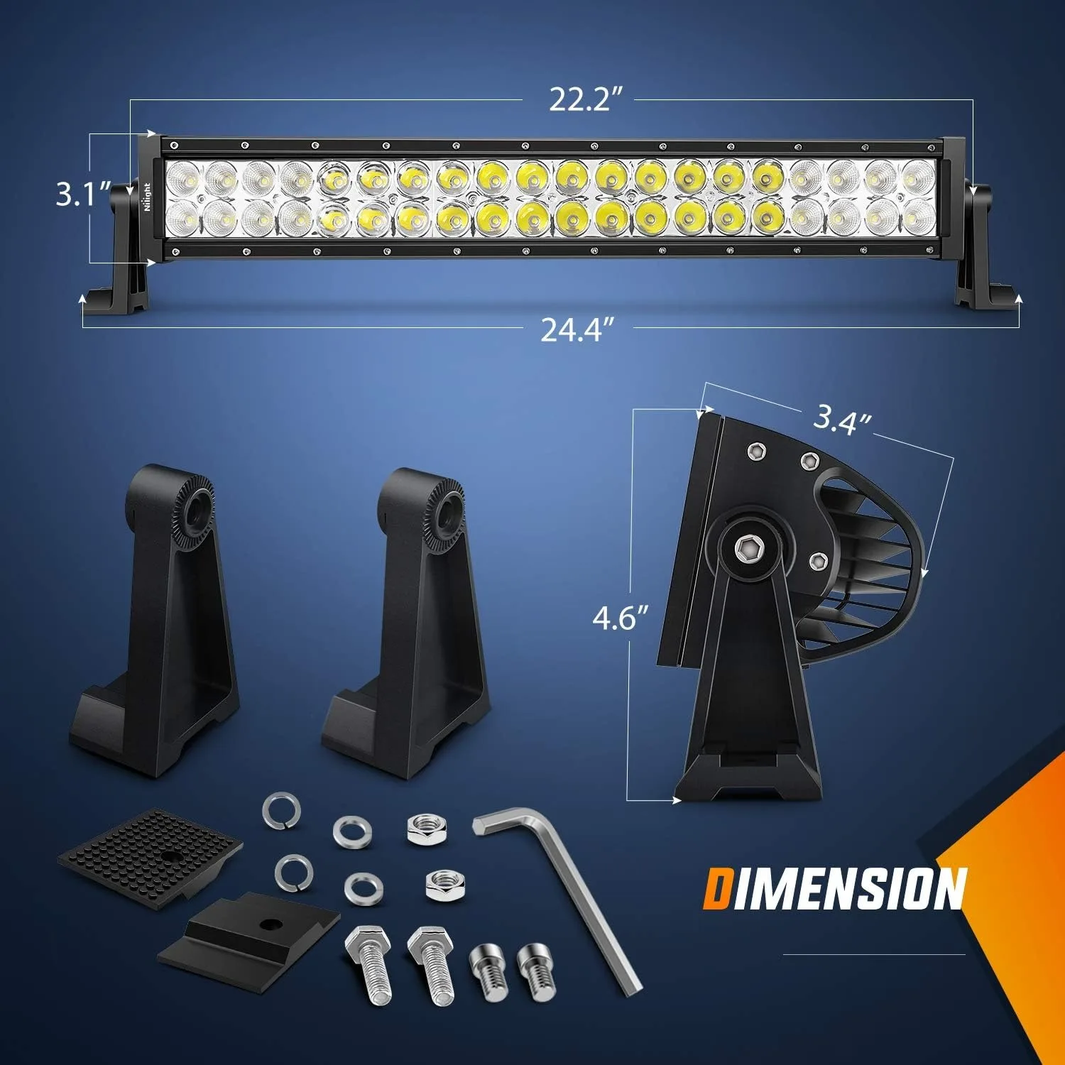Nilight 22Inch 120W Spot Flood Combo Led Light Bar 2PCS 4Inch 18W Spot LED Pods Fog Lights with 16AWG Wiring Harness Kit-2 Leads