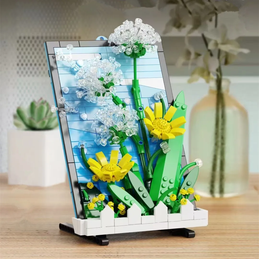 

2022 City Creativity Immortal Flower Dandelion Painting Potted Plants Plant Building Blocks Bricks DIY MOC Toys For Girls Gift