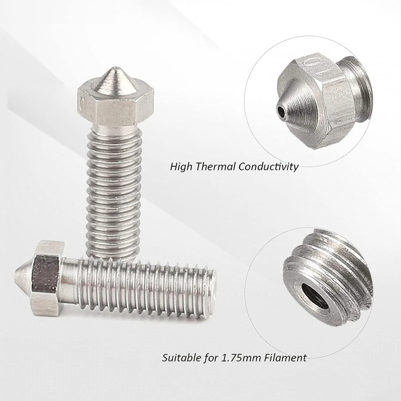 15 buah V6 nozel gunung berapi 3D nosel baja tahan karat nozel benang M6 0.4Mm V6 nozel kuningan nozel baja keras