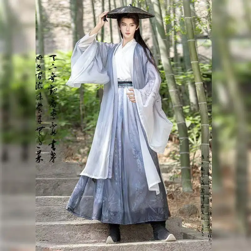 أزياء هانفو التقليدية للزوجين بتصميم ووشيا القتالي للرجال والنساء، طراز ويجين المطبوع بأكمام واسعة، مناسبة للكرنفالات وعروض المسرح وأزياء الكوسبلاي