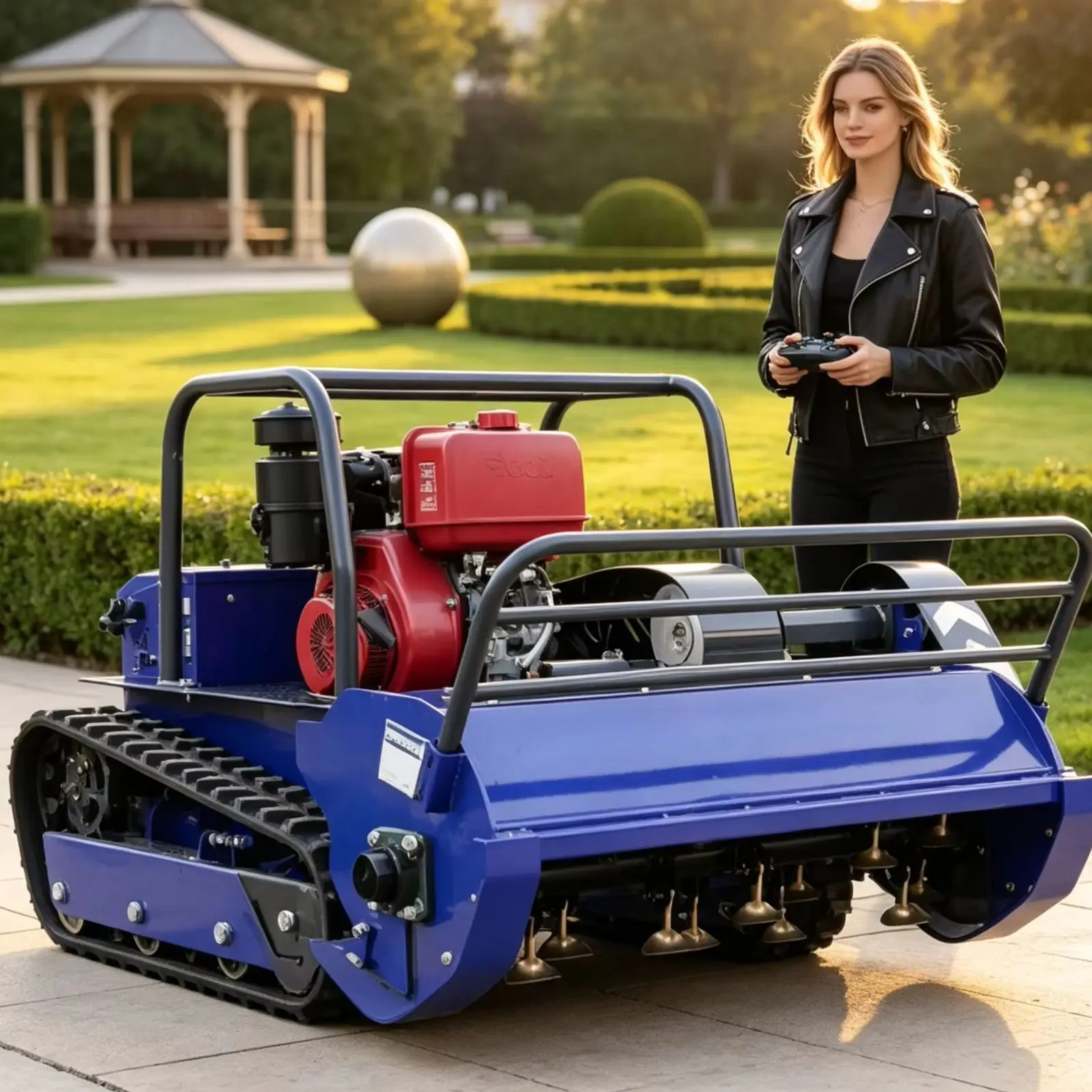 Customized navigation display screen & adjustable mowing height, flail mower mulcher hammer blade wireless four stroke lawn mowe