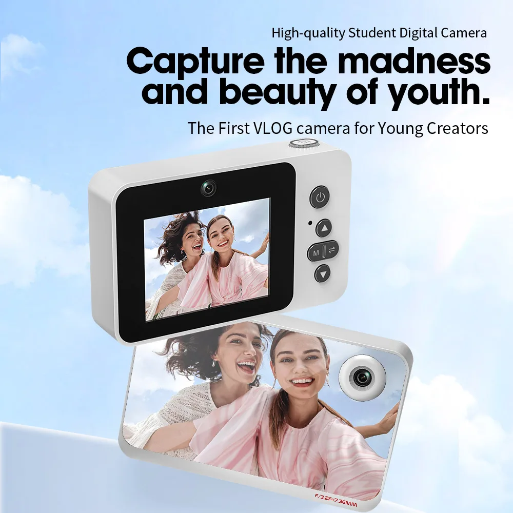 Selfie Digital Camera 4K Vlog 8X Zoom Travel Camera 1080 HD Cam for students Campus Entry-Level Photography Mini Retro CCD