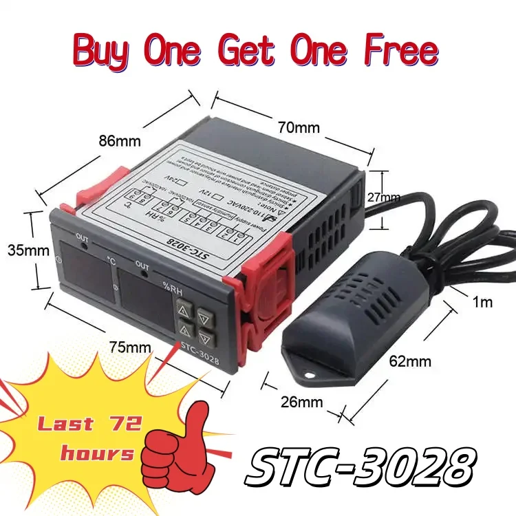 

2Pcs Smart Dual Mode Temperature and Humidity Regulator STC-3028 Programmable for Egg Incubators Grow Tents Supports 220V 12V24V
