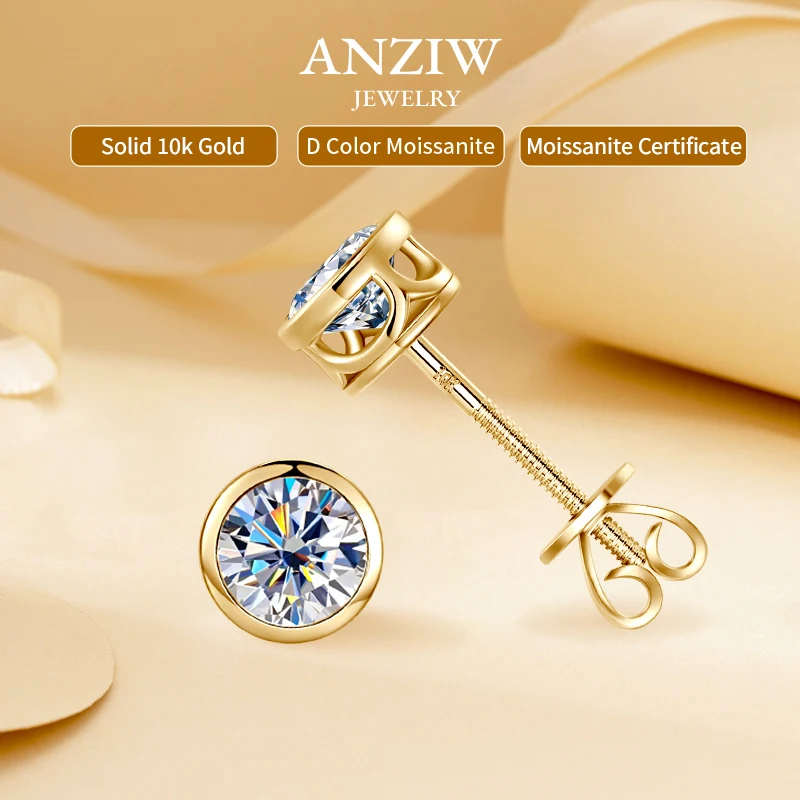 

Anziw настоящий 10-каратный золотой ободок 5 мм 0,5 карата D-E серьги-гвоздики с муассанитом и пузырьками для женщин и мужчин пара классические серьги для пирсинга сертифицированы