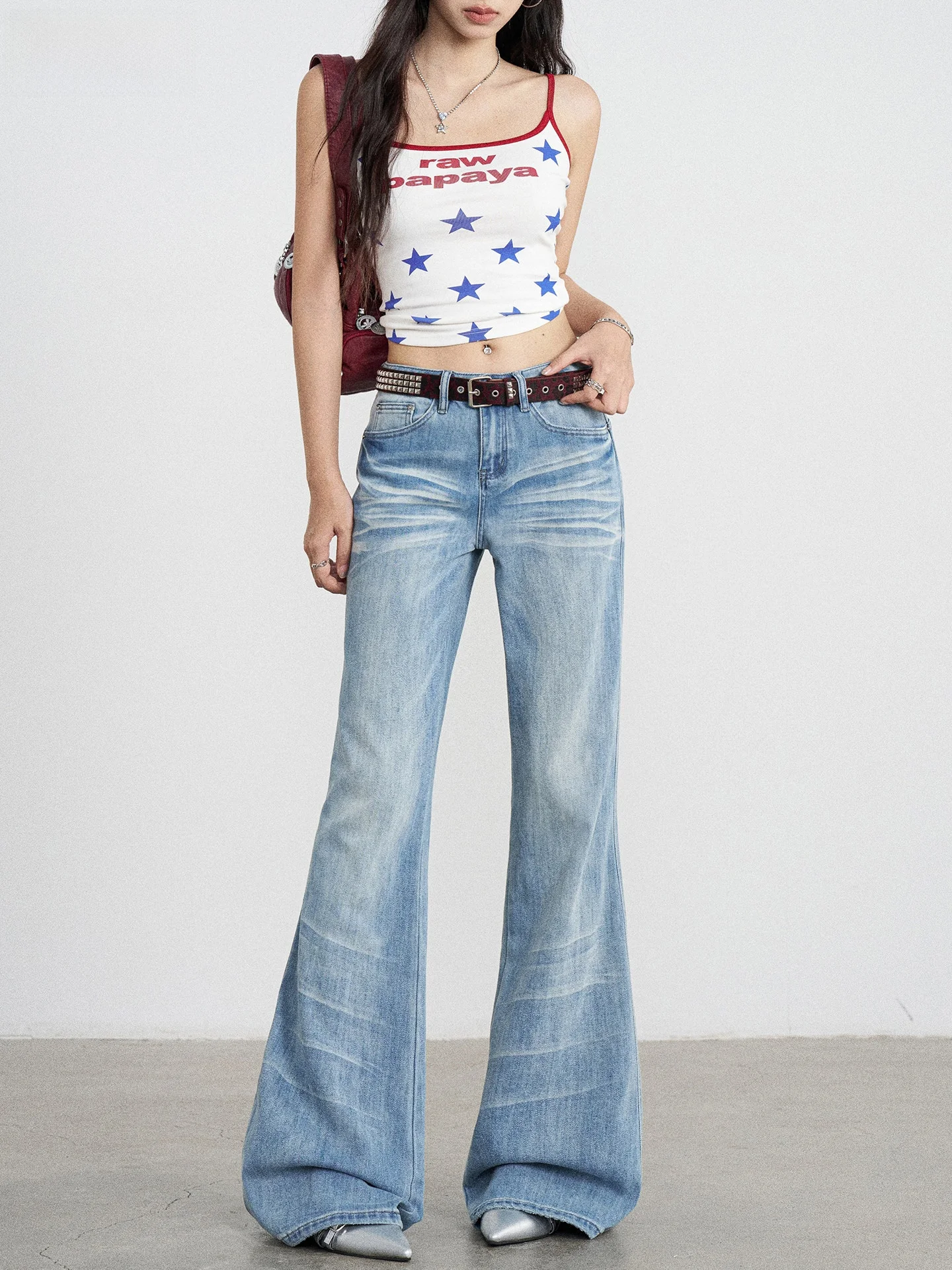 

Light Blue Denim Jeans Women's Floor-Length Loose Fit Washed Texture Spicy Girl Pants Slimming Effect Chinese Manufacturer