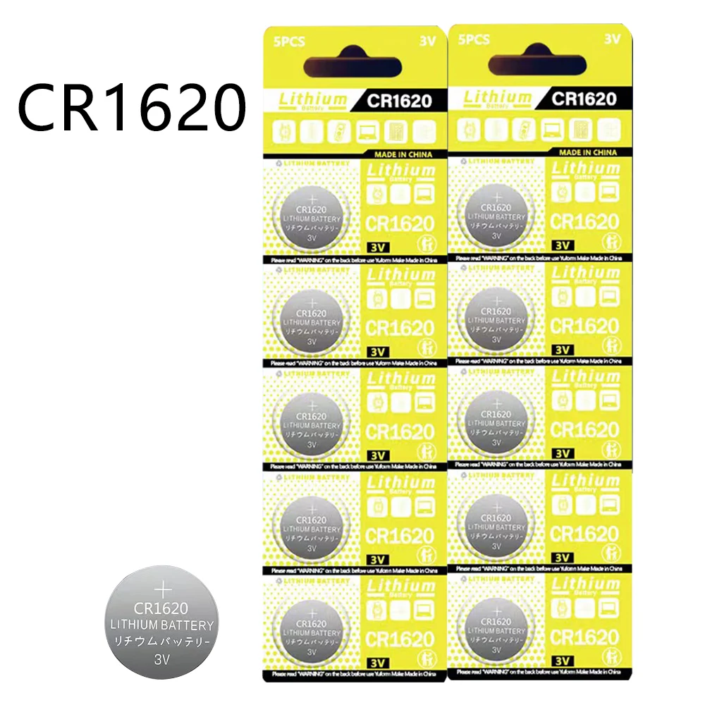 

100Pcs=20Card CR1620 Button Batteries ECR1620 DL1620 5009LC Cell Coin Lithium Battery 3V CR 1620 For Watch Electronic Toy Remote