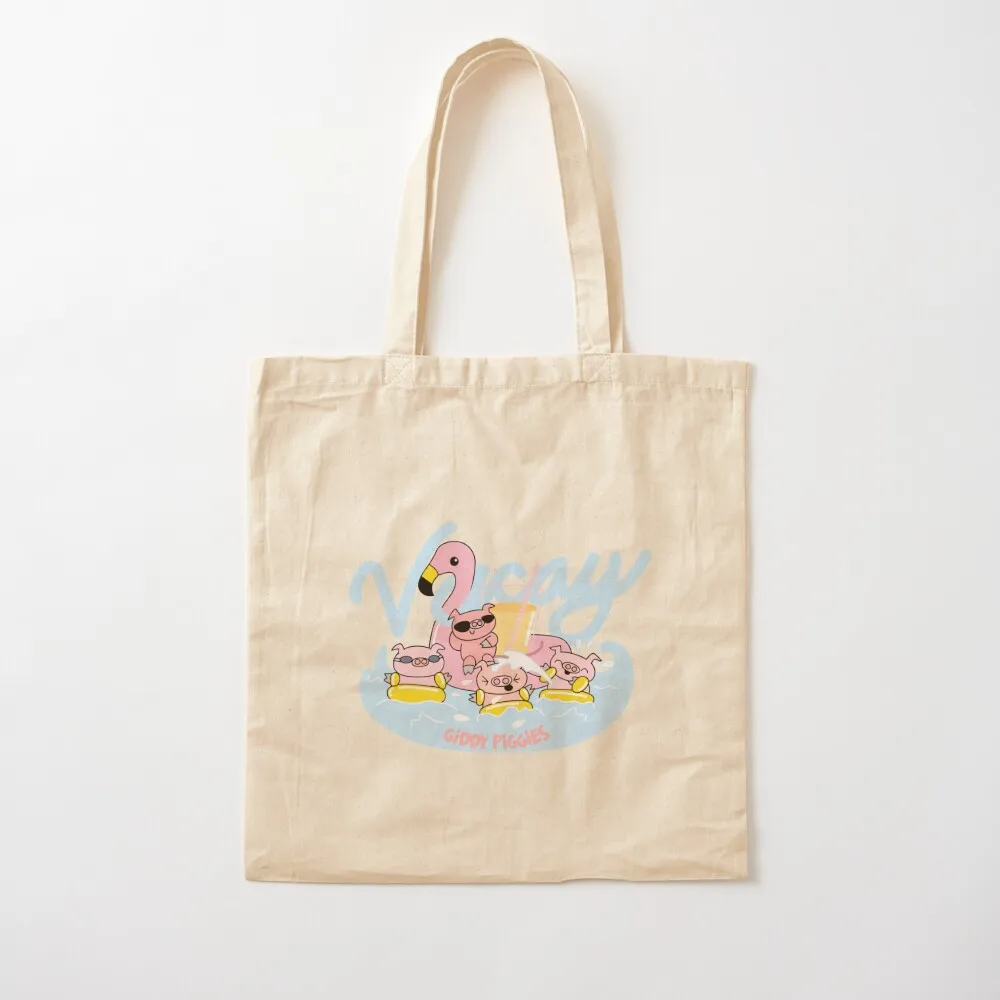 

Giddy Piggies Pink Summer Vacay Tote Bag Canvas Shopper handbag Lady bags