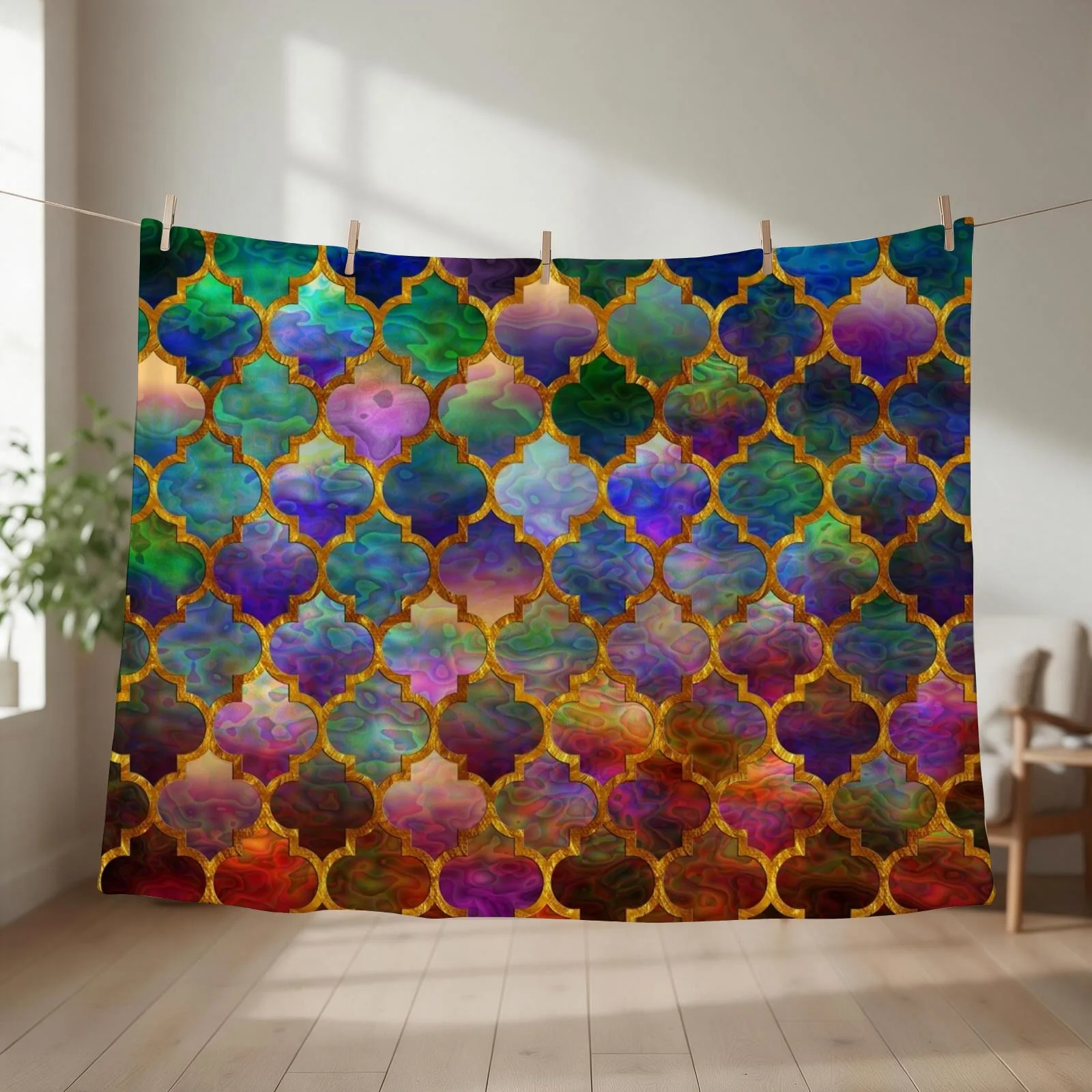 Arabic moroccan mosaic pattern Throw Blanket Luxury Designer warm for winter Softest Luxury Thicken Blankets