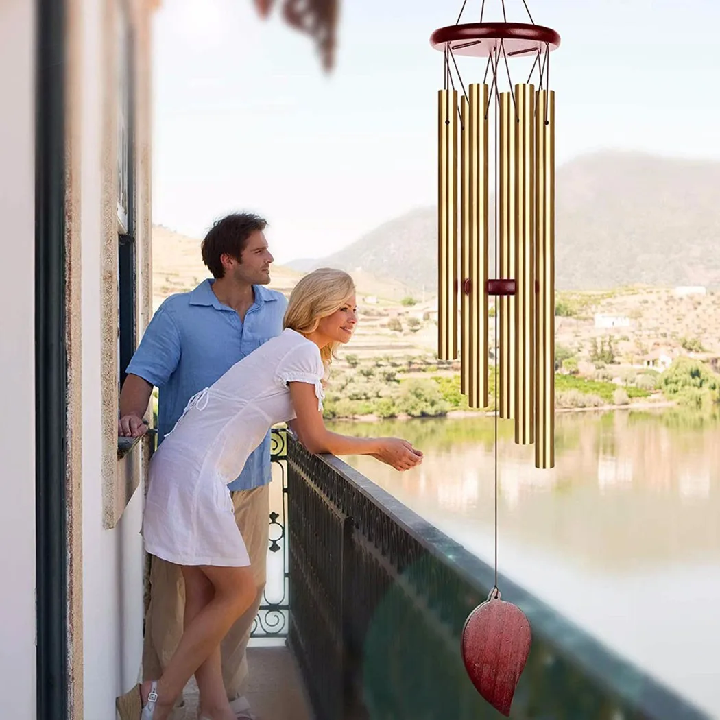 Carillon éolien Arbre à argent à 6 tubes, pendentif porte-bonheur, décoration pour la maison, le jardin et la cour