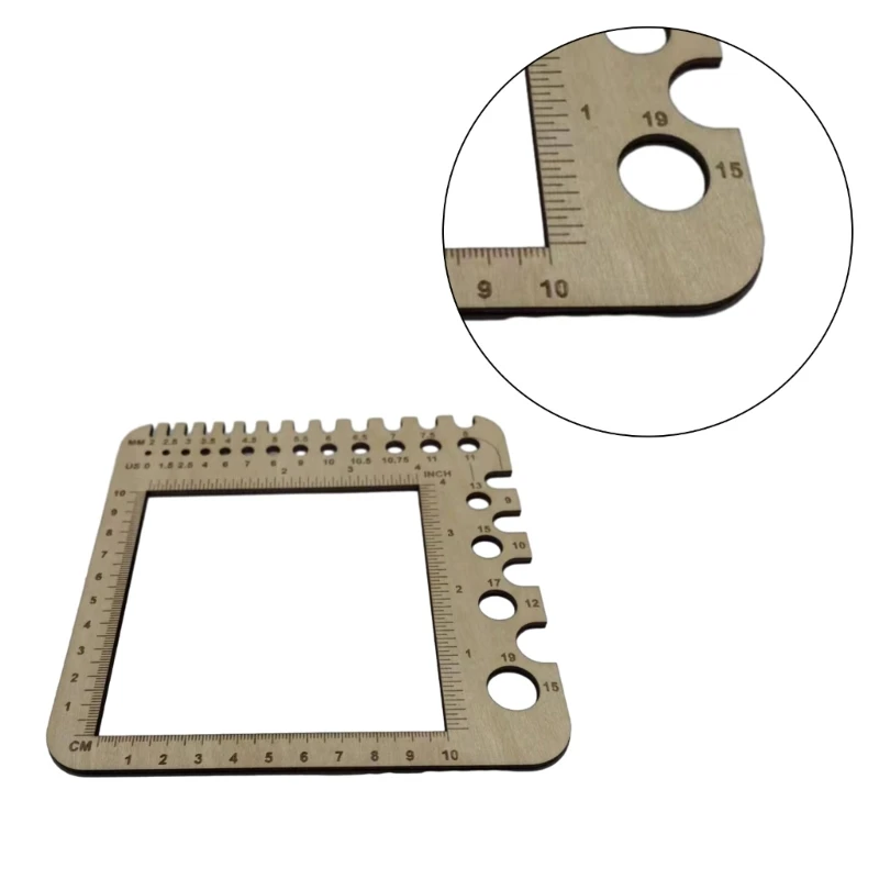 Penggaris Pengukur Rajut Kayu Alat Rajut Persegi Pengukur Jarum Rajut