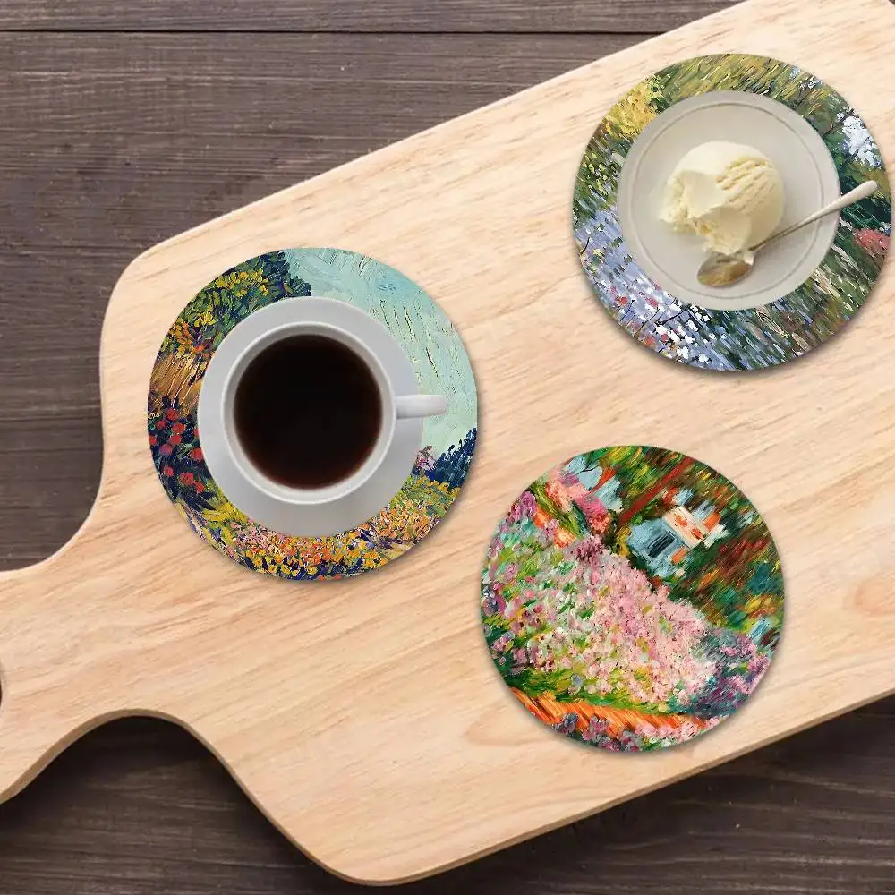 Monet Abstract Landscape Art Wood Coaster Set - Heat Resistant For Tea & Coffee, Home Cafe Decor Holiday Gift