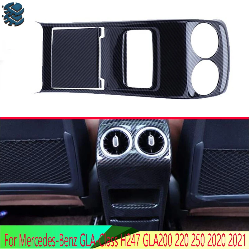For Mercedes-Benz GLA-Class H247 GLA200 220 250 2020 2021 Carbon Fiber Style Plated Armrest Box Rear Air Vent Frame Trim Cover