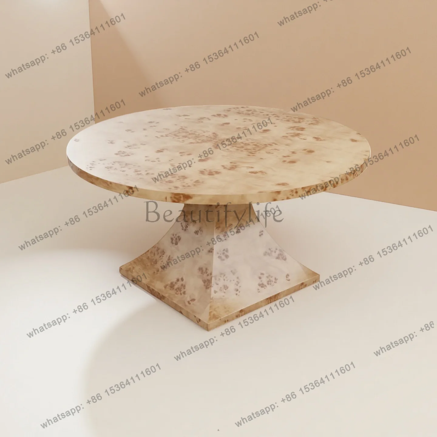 

French retro solid wood round dining table antique living room household round table