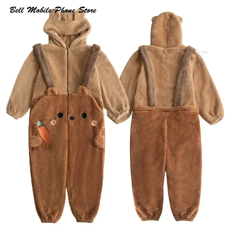 Flannel Anime Onesie Adults Animal Pijama Pajamas Set Women Men Cosplay Halloween Cartoon Pyjama Adults Winter Bear Sleepwear
