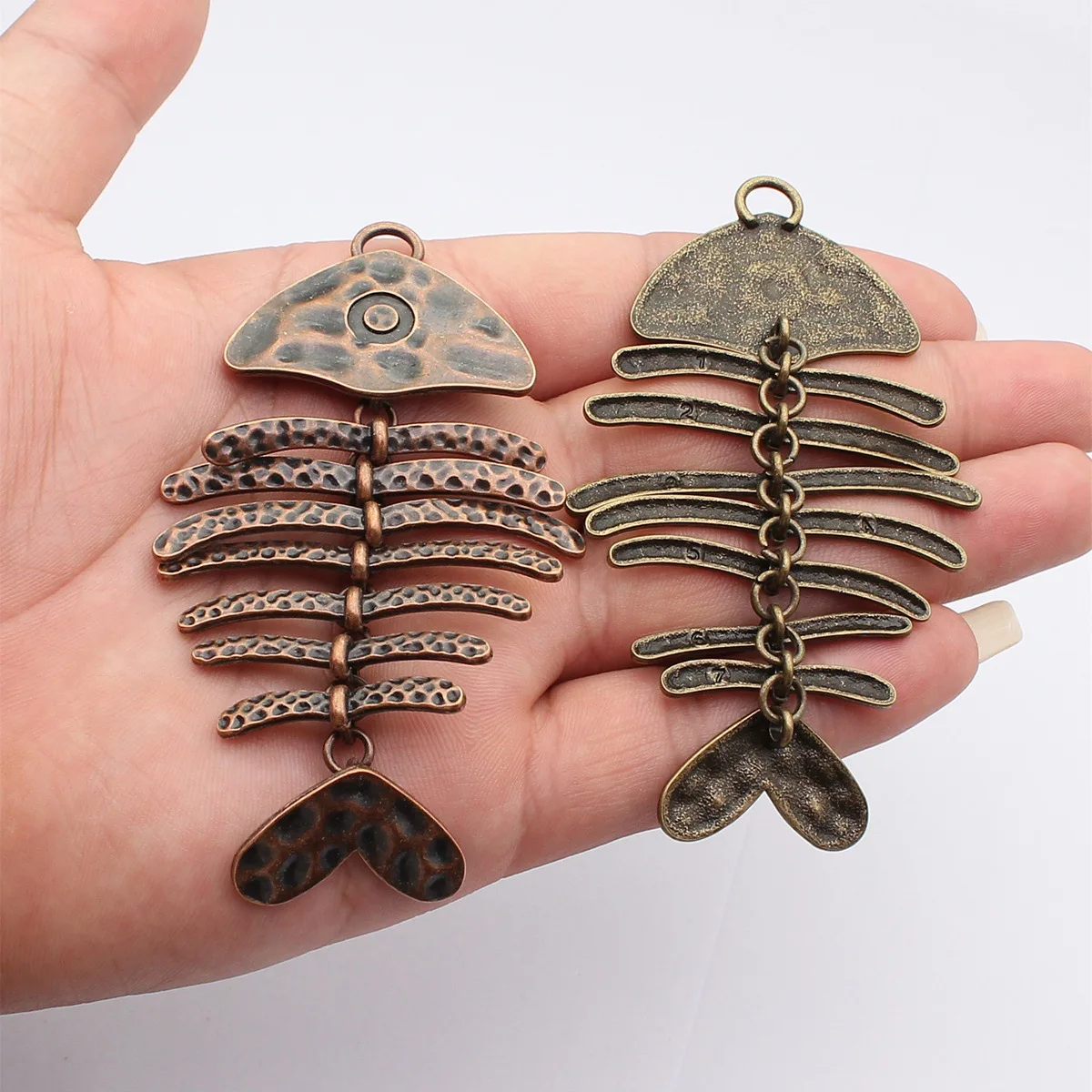 WYSIWYG 1pcs 103x55mm 2 Colors Antique Bronze Color Antique Copper Color Fish Bone Charms For DIY Jewelry Making