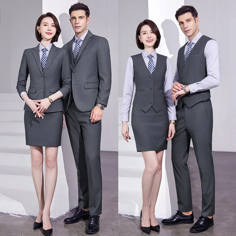 Gray Suit Suit Men's Business Clothing Elegant Slim Jacket Men's and Women's4SShop Workwear Property Overalls Suit