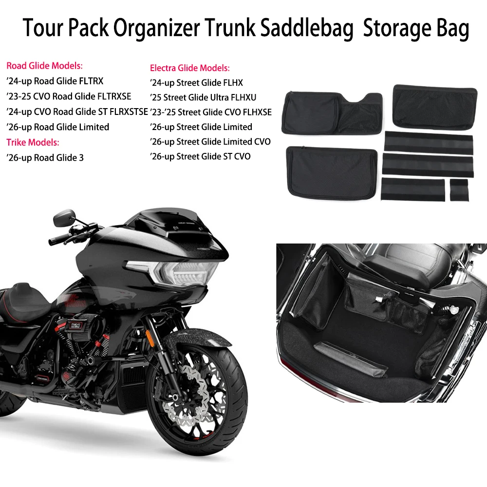 

For Harley CVO Road Glide ST FLRXSTSE 2024-2026 2025 New Tour Pack Organizer Trunk Saddlebag Liner Storage Bag Cover