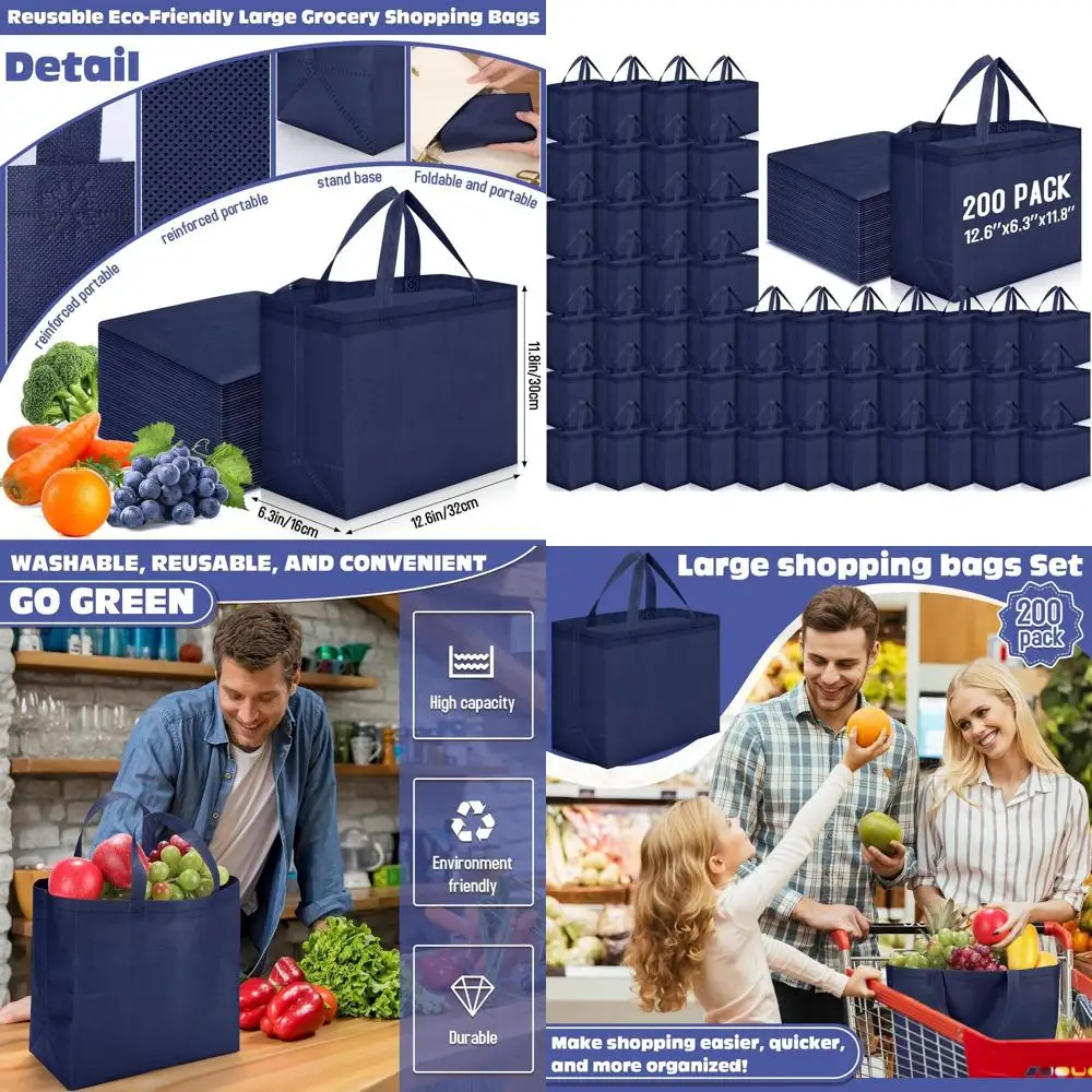 

Многоразовые большие сумки-шопперы из нетканого материала с ручками, портативные сумки-тоут, 12,6 x 11,8 x 6,3 дюйма, оптом