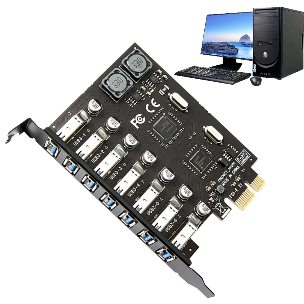 7 Ports USB 3.0 PCI-E Erweiterungskartenadapter 5 Gbit/s PCI Express Connector Externer Controller für Windows 11/10/8/7/XP/Linux