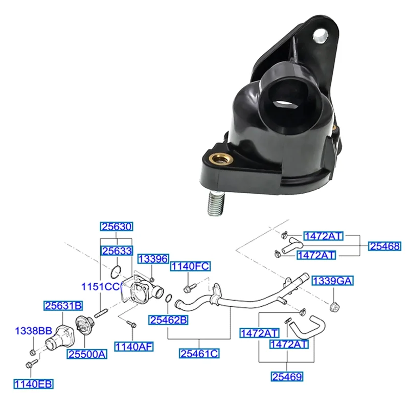 Carcaça do termostato do motor engenioso 25630-03010 2563003010 para Hyundai I10 2007-2019 I20 2008-2020 G4LA 1.2L