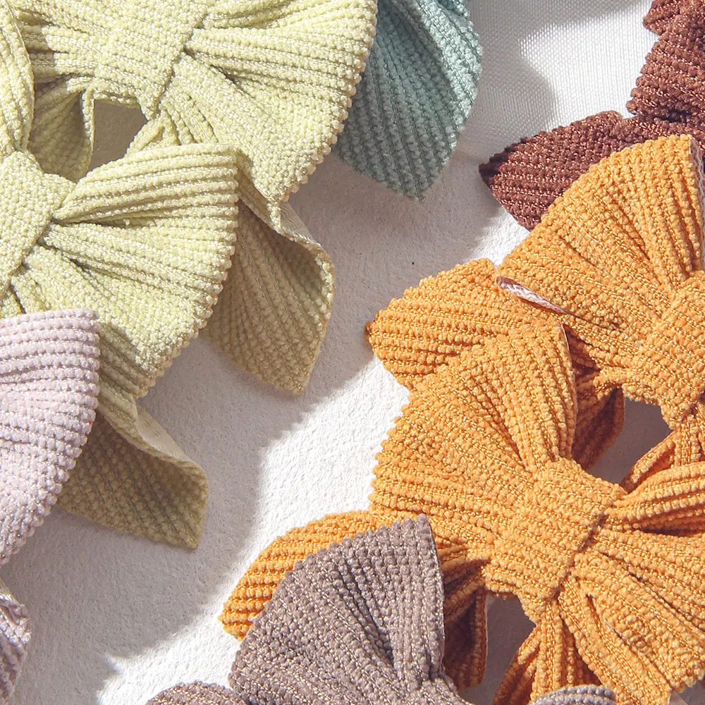 

24Pcs/lot Corduroy Double Bow Exquisite Beauty Girls Hair Clip Solid Simple Elegant Fashionable Children Wear Daily Accessories