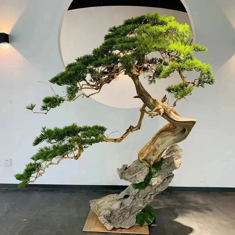 Yingke Pine Imitative Tree Large Fake Trees Chinese Indoor Landscape Window Root-Covered Stone Landscape