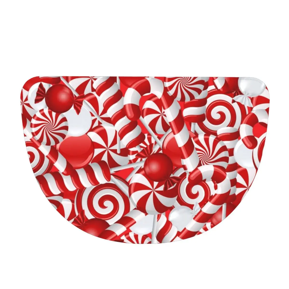 Peppermint Candy Soft Flannel Half Round Doormat Non Slip Bathroom Mat Absorbent Floor Carpet for Garage