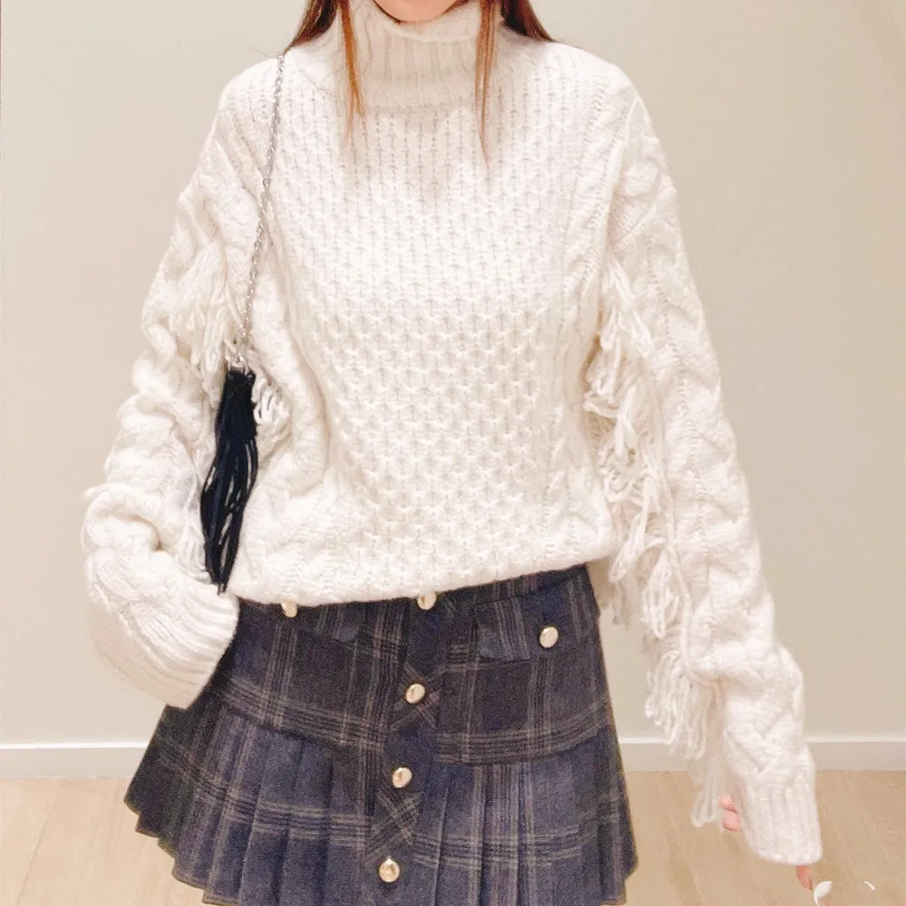 Высококачественная версия, осенне-зимний женский вязаный свитер с кисточками Faion High Ne Twist Flower Knitwear French Sle Long Sve