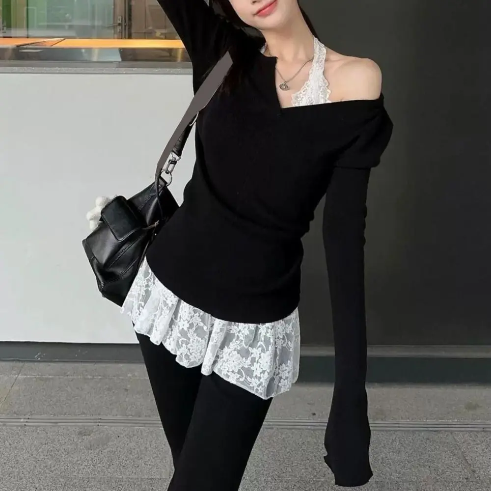 

New Polyester Lace Halter Dress V-neck Transparent Lace-up Short Skirts Sweet Sexy Hollow Out Camisole Women