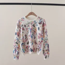 Vintage Butterfly Flower Print Women's Sweater for Women Autumn Winter O Neck Long Sleeve Pullover Tops Knitted Female Clothes